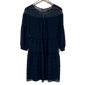 Banana Republic Navy Blue Understated Stripe Ruffle Dress With Sleeves Size 4